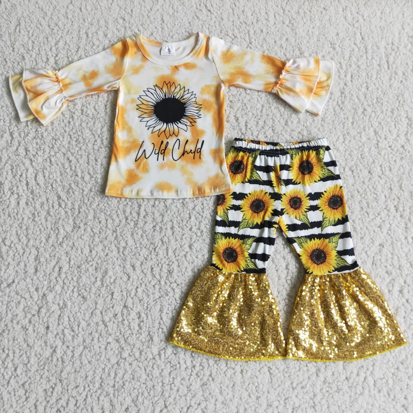 6 A10-13 Sunflower Children Long Sleeve Clothing Kid Summer Boutique Outfits