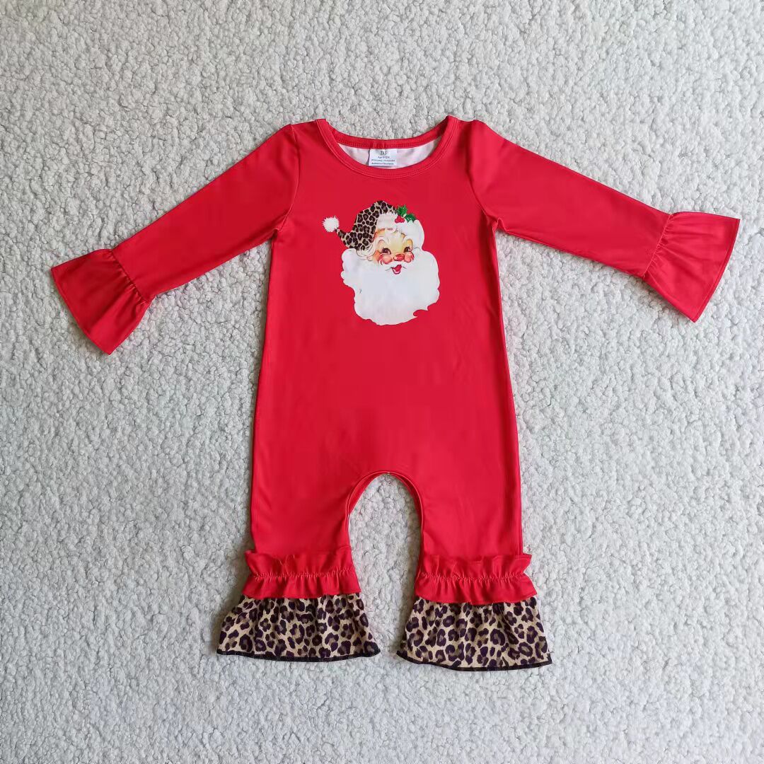 6 A10-4 Red Santa Design Kids Girls long sleeve romper jumpsuit