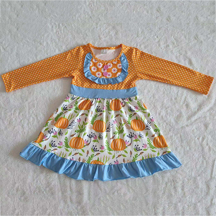 6 A12-30 Pumpkin Cute Children Clothing Kid Summer Boutique Dresses