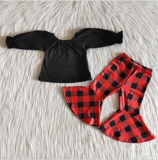 6 A15-13 Black top Red Plaid Pants Christmas Outfit