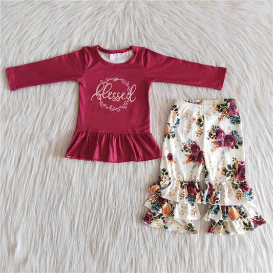 6 A16-28 Floral Cute Children Long Sleeve Clothing Kid Summer Boutique Outfits