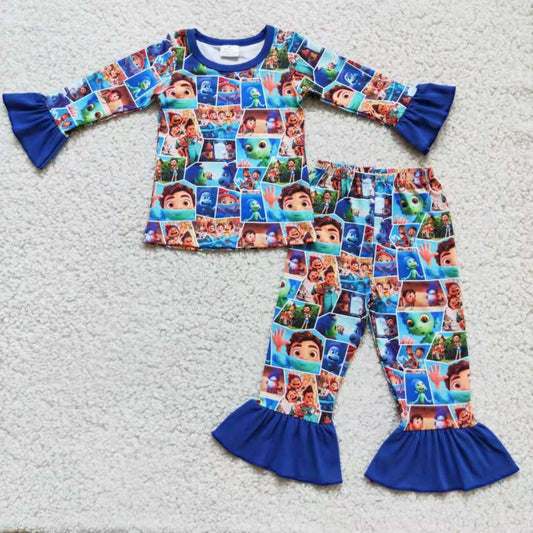 6 A17-19 Blue Children Long Sleeve Clothing Kid Summer Boutique Outfits