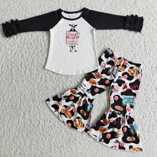 5.17 RTS NO MOQ Baby Girls Long Sleeve Sets 6 A17-27 Cow Print Outfits Heifer Clothing Sets
