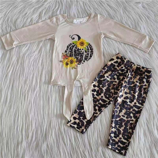 6 A23-29 Leopard Pumpkin Children Long Sleeve Clothing Kid Summer Boutique Outfits