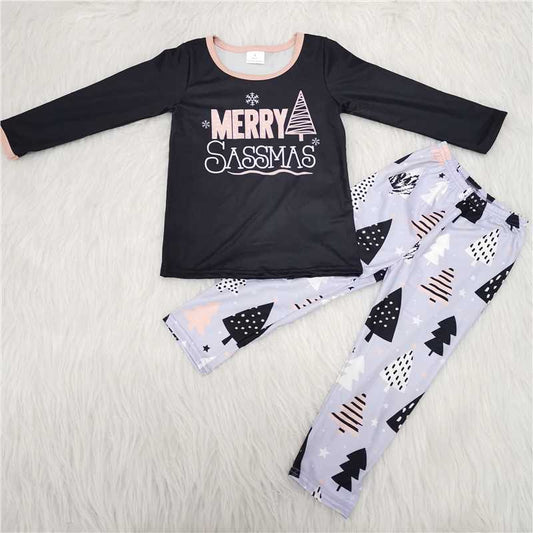 6 A25-16 Christmas Tree Cute Children Long Sleeve Clothing Kid Summer Boutique Outfits