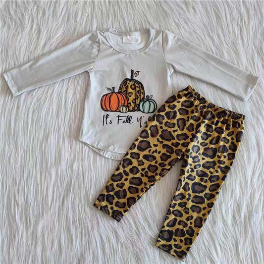 6 A26-1 Leopard Pumpkin Children Long Sleeve Clothing Kid Summer Boutique Outfits