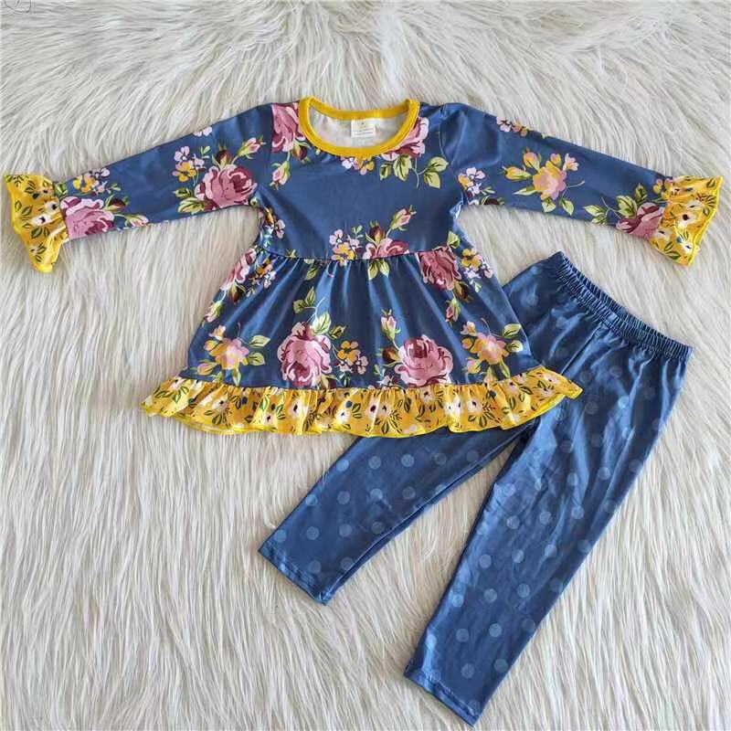 6 A26-15 Floral Wholesale Children Clothing Long Sleeve Kid Boutique Outfits