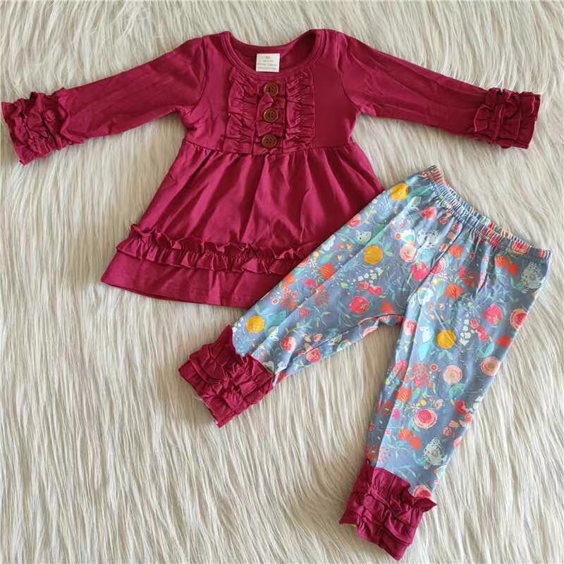 6 A26-16 Flower Wholesale Children Clothing Long Sleeve Kid Boutique Outfits