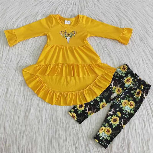 6 A26-27 Sunflower Cute Children Long Sleeve Clothing Kid Summer Boutique Outfits