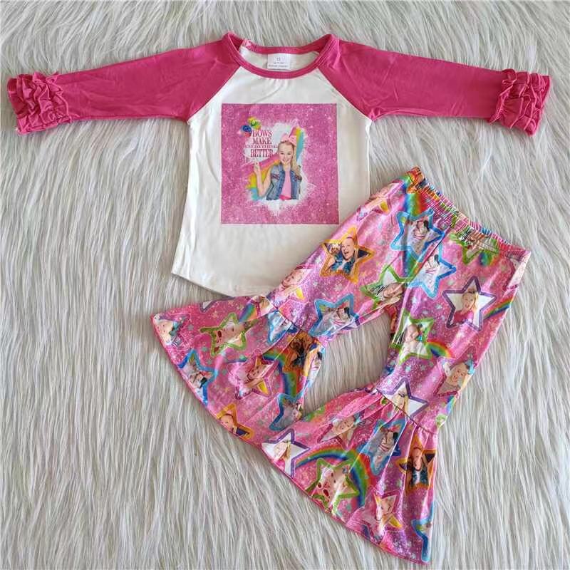 6 A26-5 Pink Cute Children Long Sleeve Clothing Kid Summer Boutique Outfits