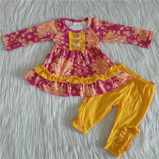 6 A27-13 Yellow Wholesale Children Clothing Long Sleeve Kid Boutique Outfits