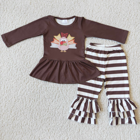 6 A29-17 Brown Turkey Children Long Sleeve Clothing Kid Summer Boutique Outfits