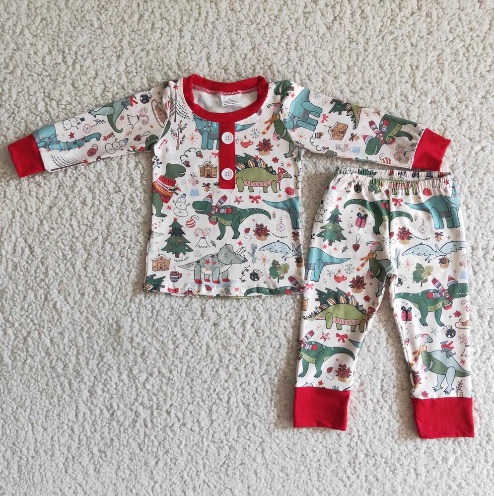 6 A3-27 Boys Christmas Dinosaur Gift Pajamas Set