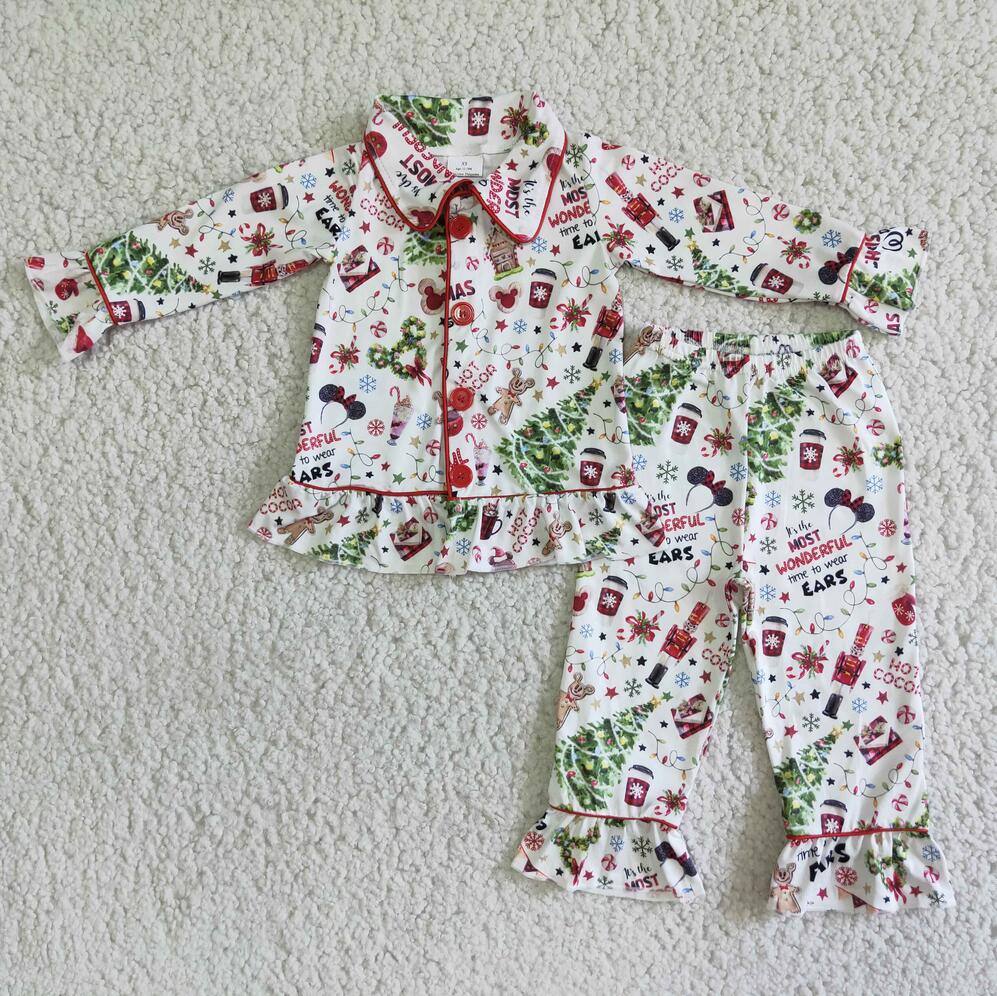 6 A3-29 Girls Christmas Pajamas Set With Buttons