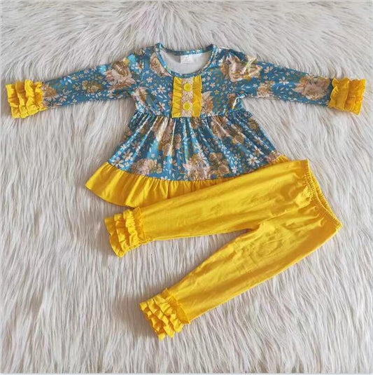 6 A33-17 Floral Top Yellow Leggings Set