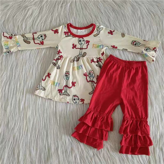 6 A33-26 Red Cute Children Long Sleeve Clothing Kid Summer Boutique Outfits