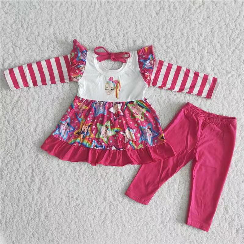 6 A33-3 Pink Children Long Sleeve Clothing Kid Summer Boutique Outfits