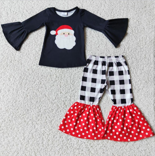 6 A8-14 Cute Christmas Santa Black Top Boutique Outfit