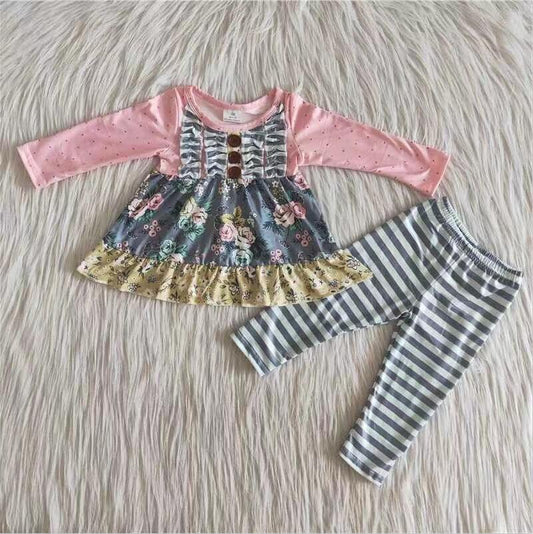 6 B0-17 Kids Girls Floral Boutique Outfit