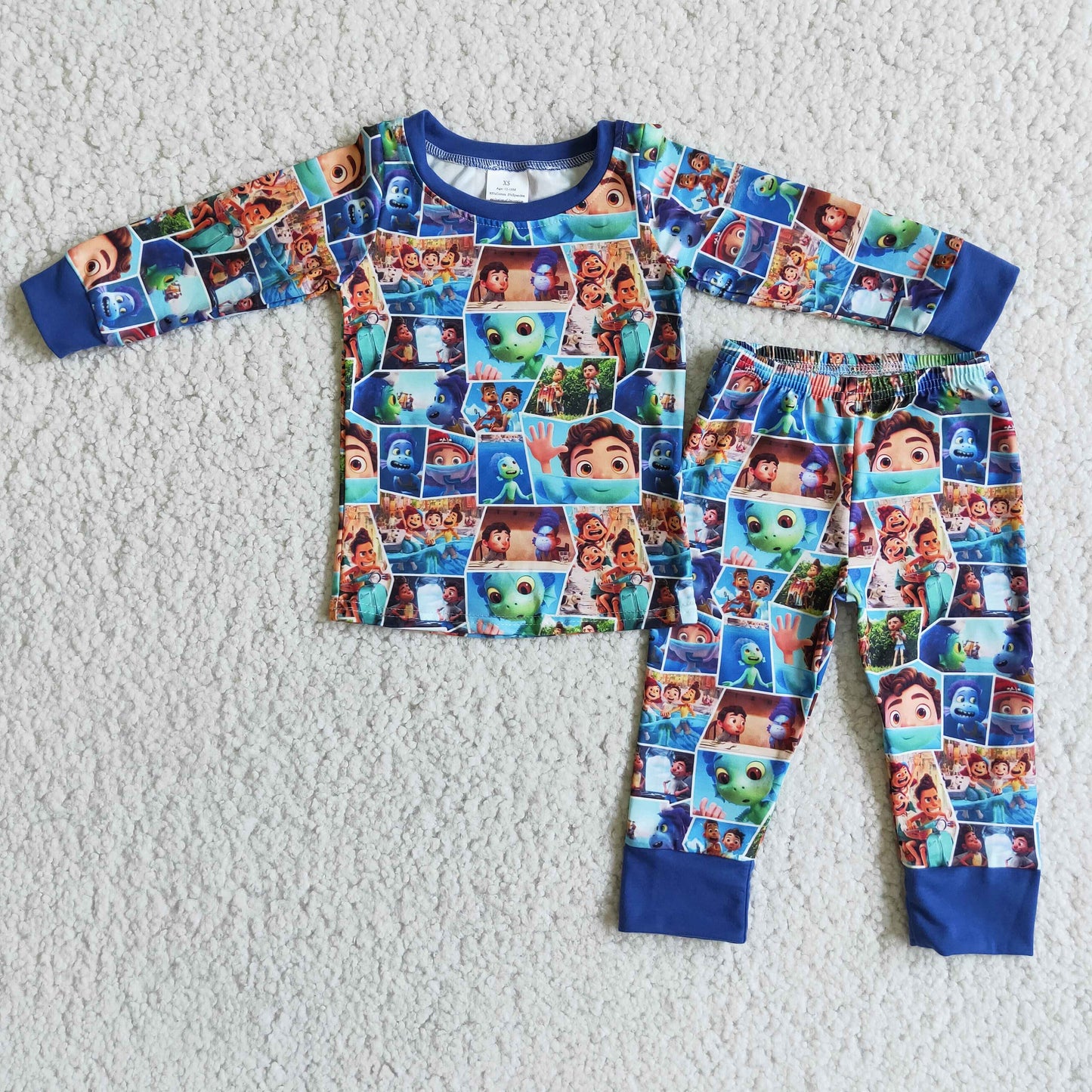 6 B10-40 Boy Blue Cartoon Children Long Sleeve Clothing Kid Summer Boutique Outfits