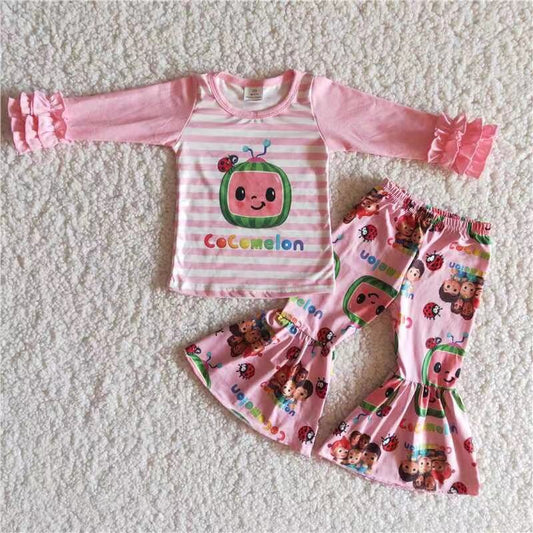 6 B11-23  Pink Cute Children Long Sleeve Clothing Kid Summer Boutique Outfits