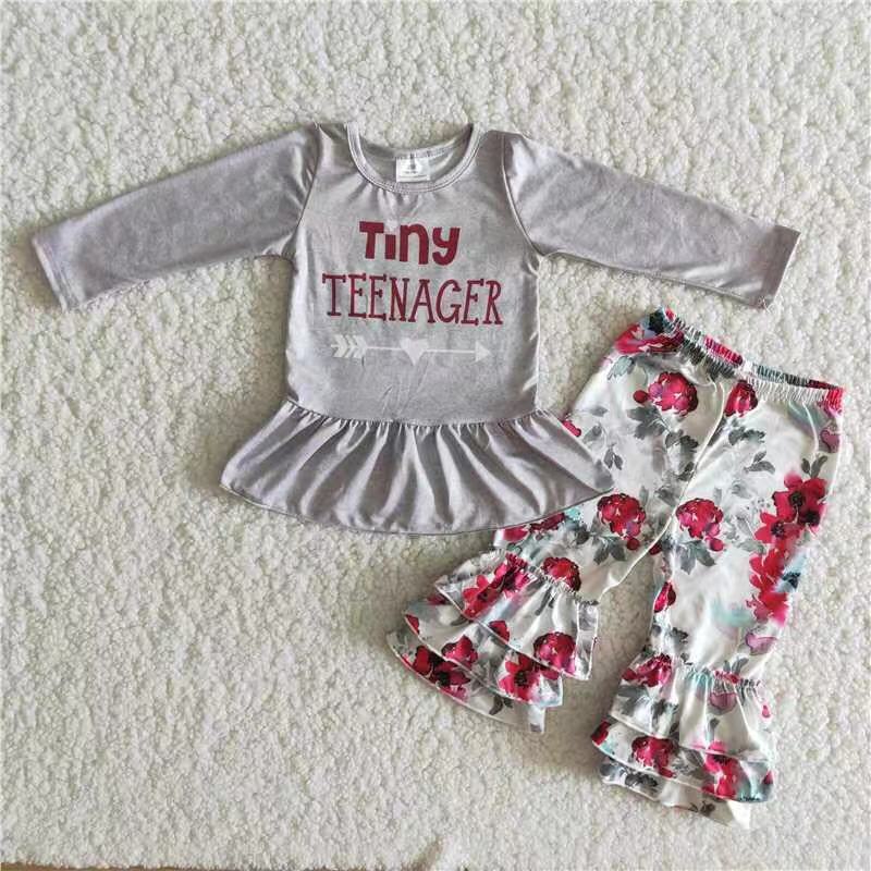 6 B12-17 Flower Cute Children Long Sleeve Clothing Kid Summer Boutique Outfits