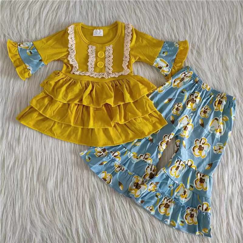 6 B12-36 Yellow Children Long Sleeve Clothing Kid Summer Boutique Outfits