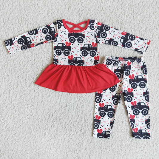 RTS Promotion Baby Girls Tractors Hearts Valentine's Day Pants Outfit