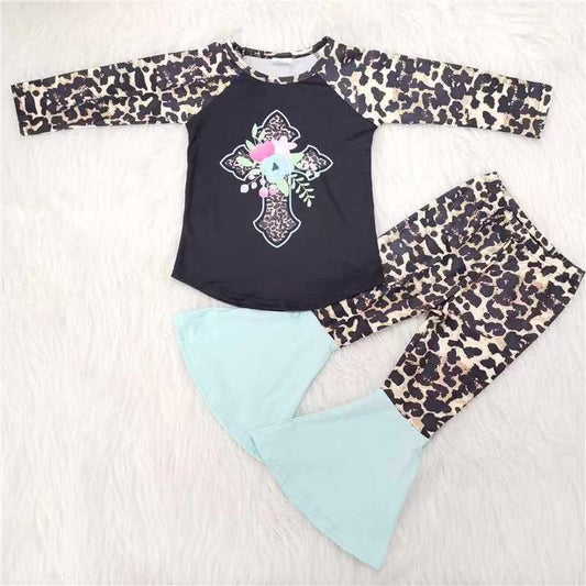 6 B3-1 Leopard Cute Children Long Sleeve Clothing Kid Summer Boutique Outfits