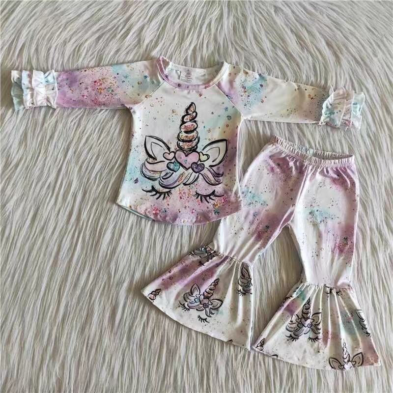 6 B3-16 Unicorn Wholesale Children Clothing Long Sleeve Kid Boutique Outfits