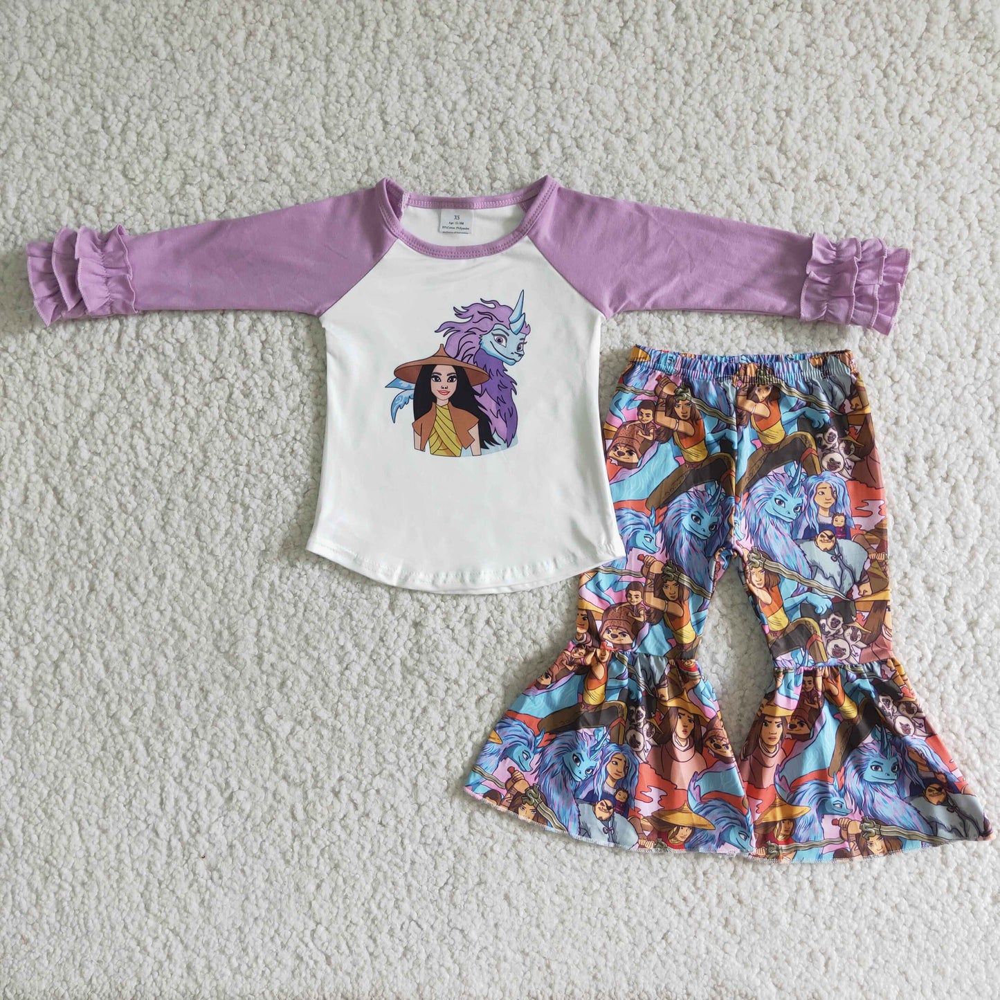 6 B3-17 Purple Cartoon Wholesale Children Clothing Long Sleeve Kid Boutique Outfits