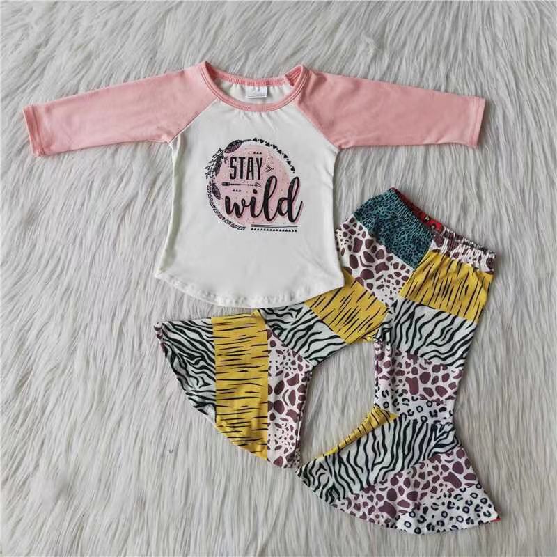 6 B4-36 Wild Wholesale Children Clothing Long Sleeve Kid Boutique Outfits