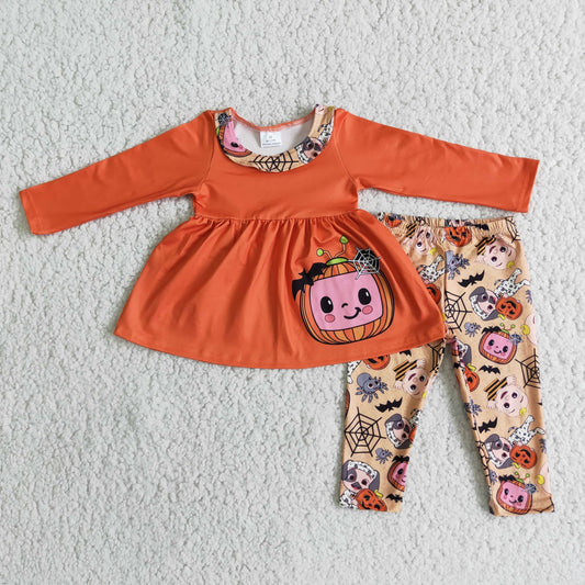 6 B4-40 Orange Pumpkin Children Long Sleeve Clothing Kid Summer Boutique Outfits