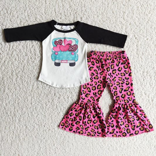 RTS Promotion Baby Girl Kids Love Hearts Leopard Bell Pants Valentine's Outfit