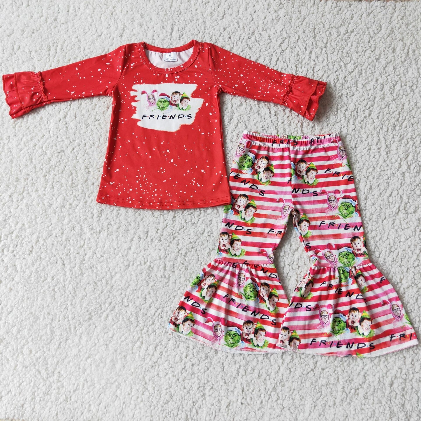 6 C6-17 Red Christmas Children Clothing Long Sleeve Kid Boutique Outfits