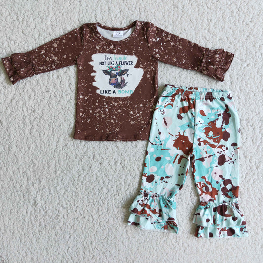 6 C7-31 Brown Cow Wholesale Children Clothing Long Sleeve Kid Boutique Outfits