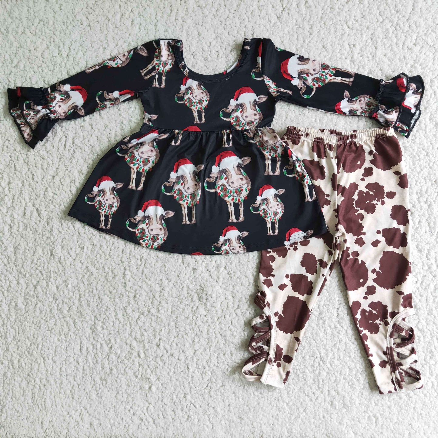 6 C9-21 Christmas Cow Children Clothing Long Sleeve Kid Boutique Outfits