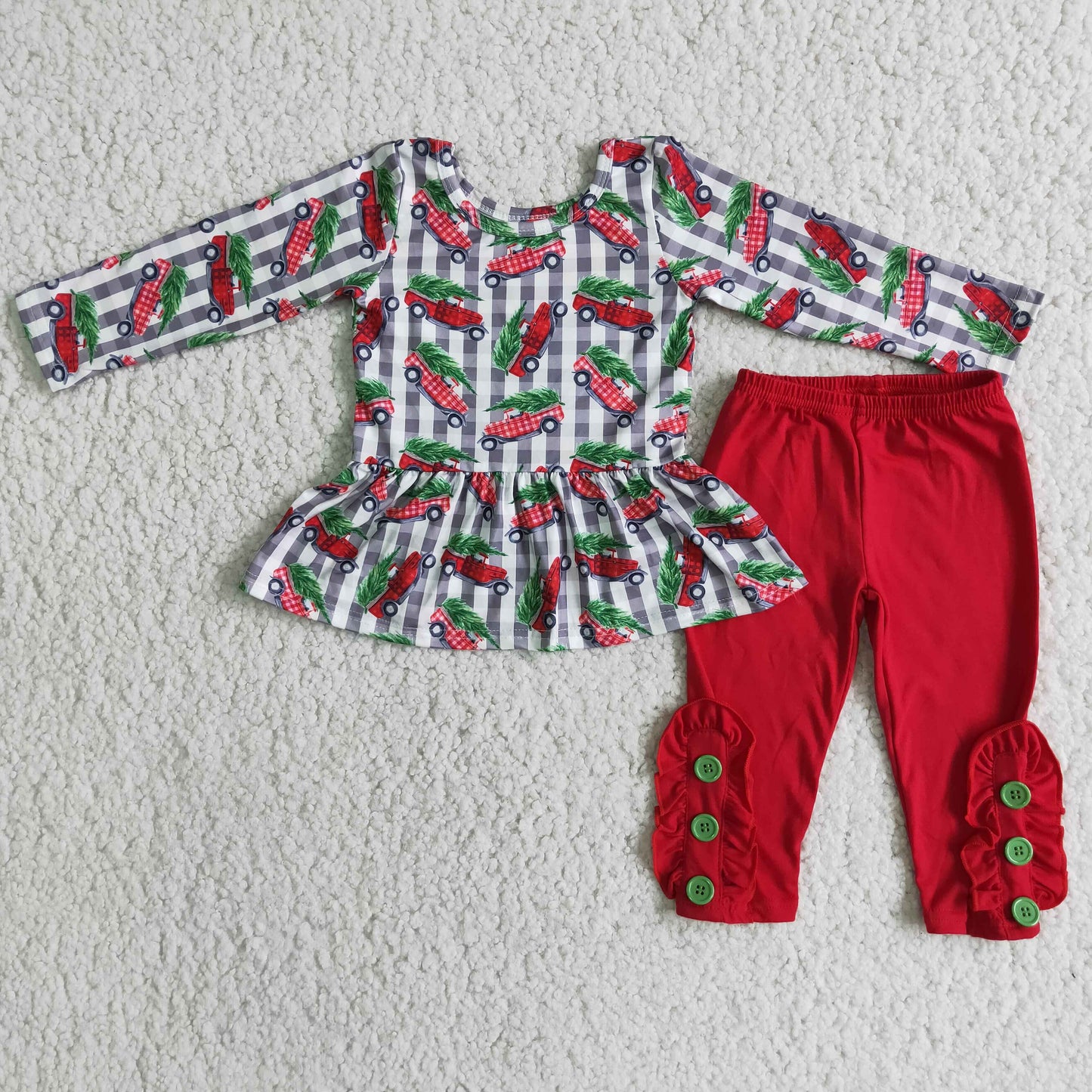 6 C9-24 Red Christmas Tree Cute Children Long Sleeve Clothing Kid Summer Boutique Outfits