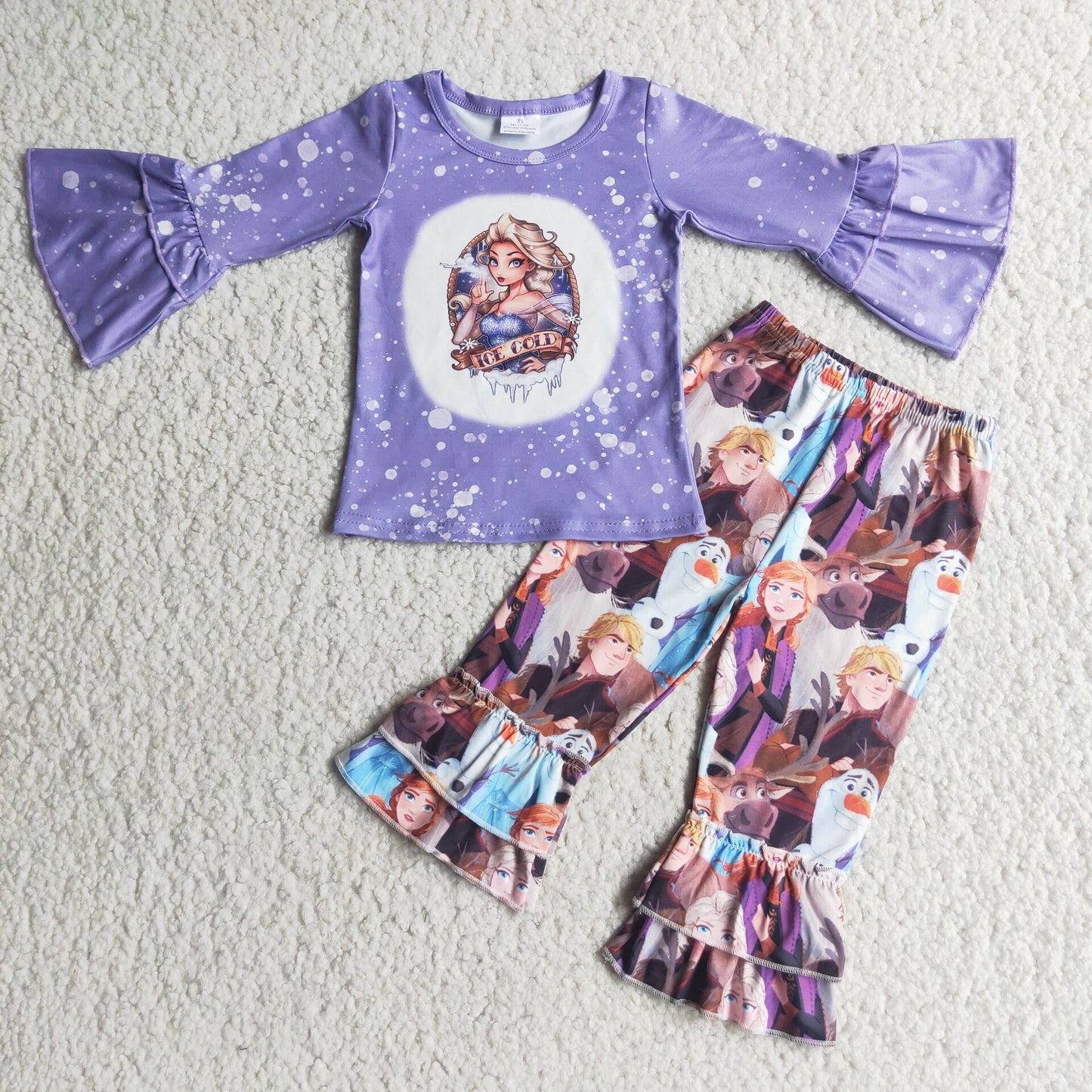 6 C9-38 Purple Cute Cartoon Children Clothing Long Sleeve Kid Boutique Outfits