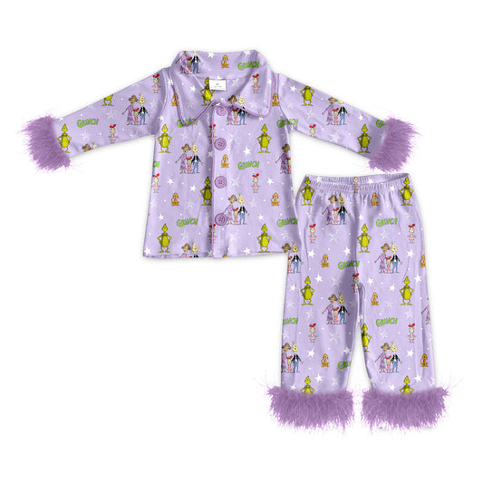 MOQ:5 Purple Cute Kid Long Sleeve Wholesale Boutique Kid Clothing