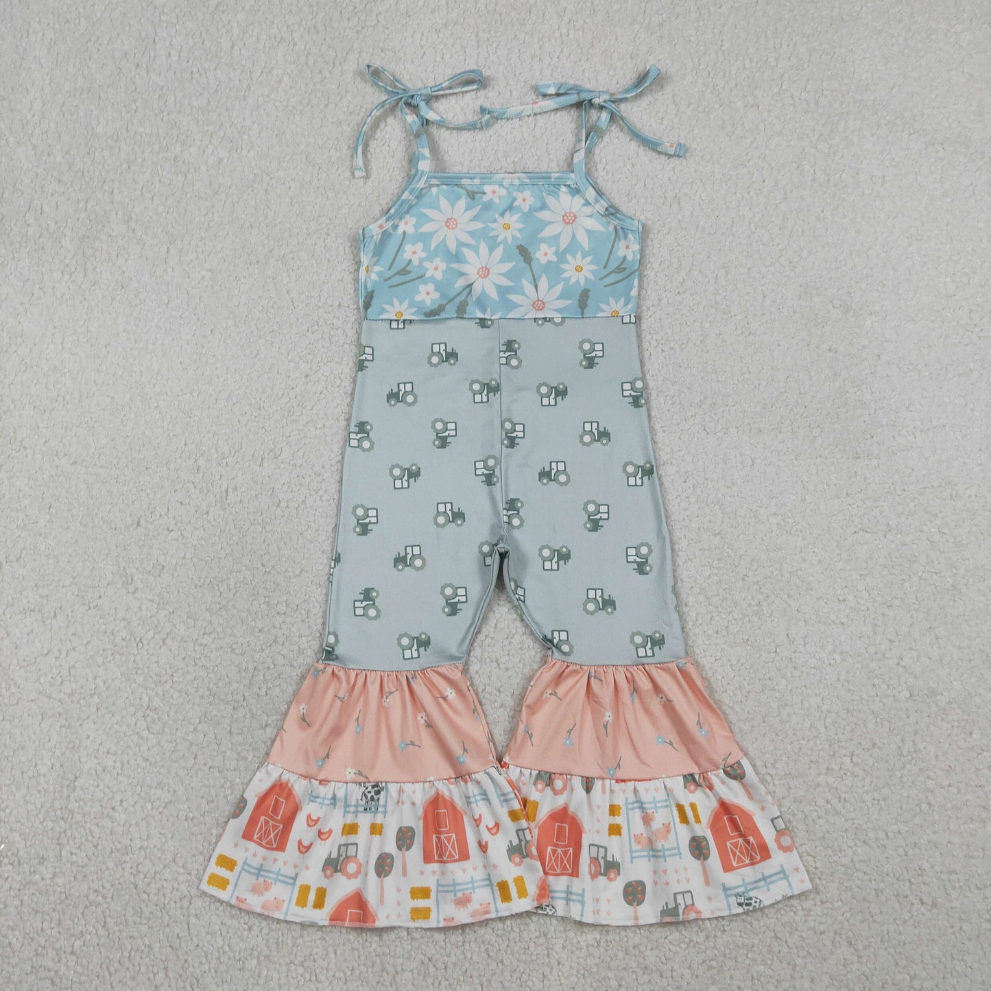 RTS Baby Girls Kids Straps Flower Trucks Farm Bell Pants Jumpsuit