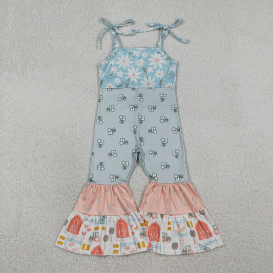 RTS Baby Girls Kids Straps Flower Trucks Farm Bell Pants Jumpsuit