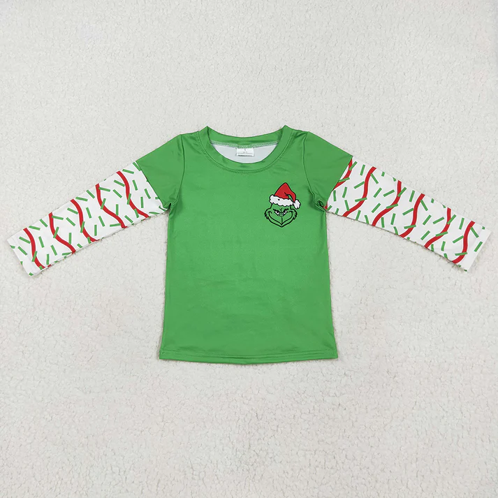 BT0770 Baby Boys Christmas Green Frog Long Sleeve Tee Shirts Tops