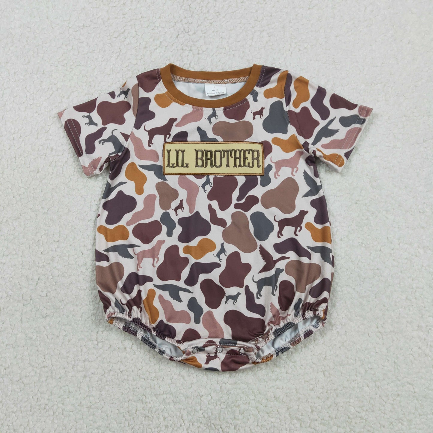 RTS Baby Boys Short Sleeves Embroidery Big Brother Brown Shirt Camo Pants Clothes Set