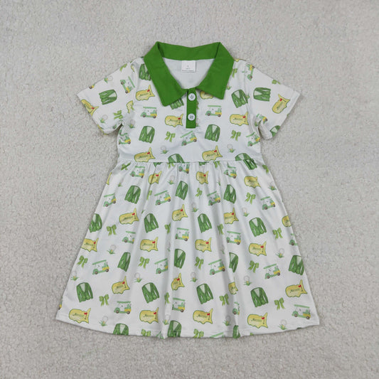 RTS Baby Girls Short Sleeves Golf Buttons Knee Length Dress