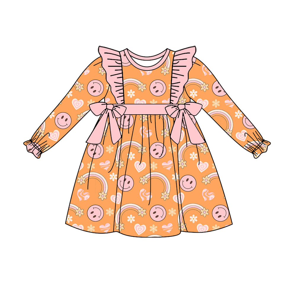 MOQ:5  Orange Girl long Sleeve Wholesale Boutique Kid Clothing Kid Dresses