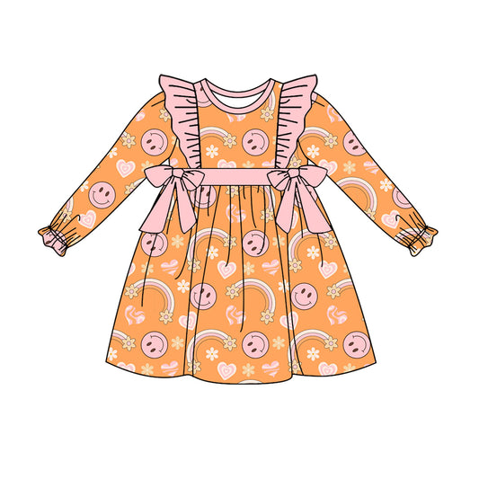 MOQ:5  Orange Girl long Sleeve Wholesale Boutique Kid Clothing Kid Dresses