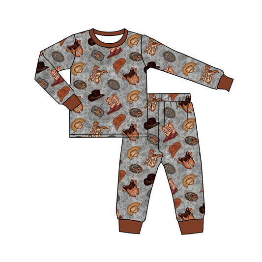 MOQ:5 Brown Cowboy Cute Kid Long Sleeve Wholesale Boutique Kid Clothing