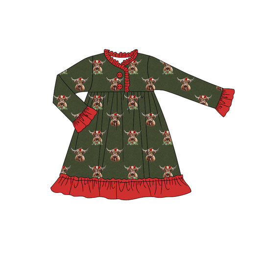 MOQ:5 Cow Girl Long Sleeve Wholesale Boutique Kid Clothing Kid Dresses