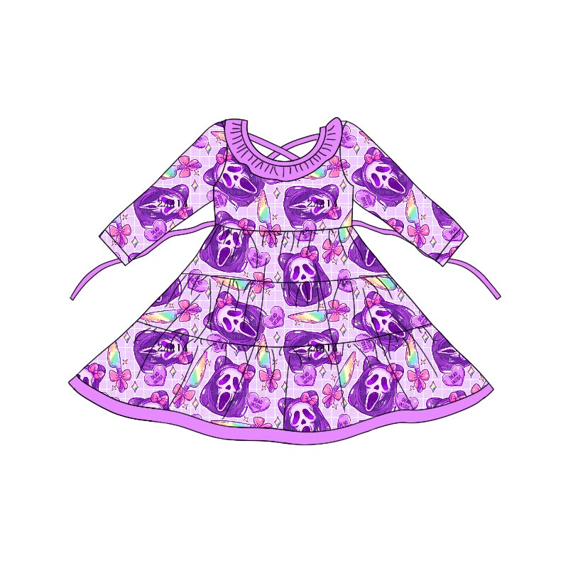 MOQ:5 Purple Cute Girls Long Sleeve Wholesale Boutique Kid Clothing Kid Dresses